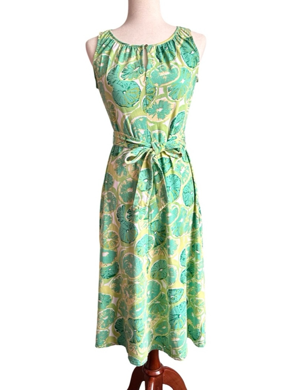 Lands' End Lime Fruit Citrus-Print Midi Dress Women’s XS Summer Retro Vacation